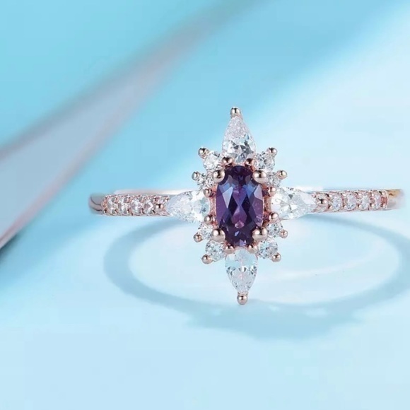 Alexandrite and Zircon Rose Gold Ring - Picture 1 of 15